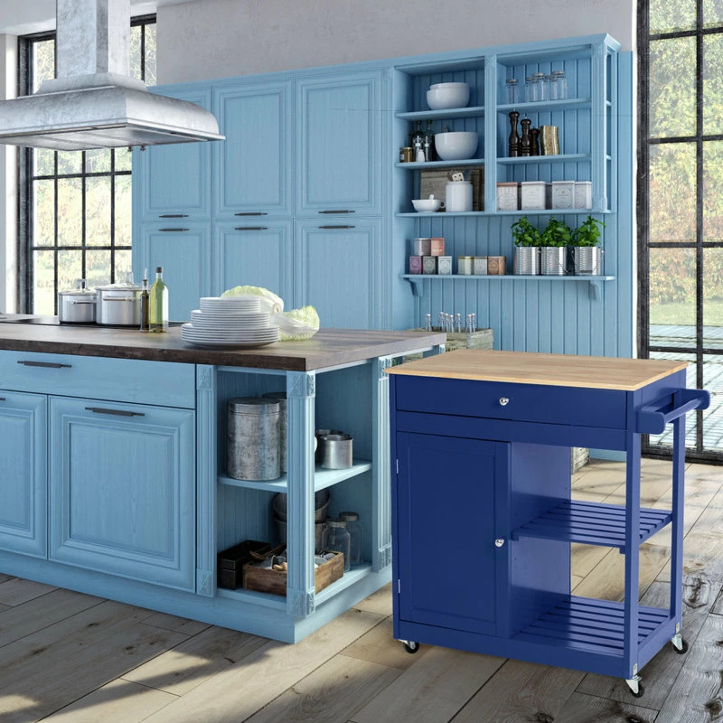 Glitzhome 34.25''H Wooden Basic Kitchen Island, 1 Drawer And 1 Door And 2 Tier, Navy Blue - Image 10