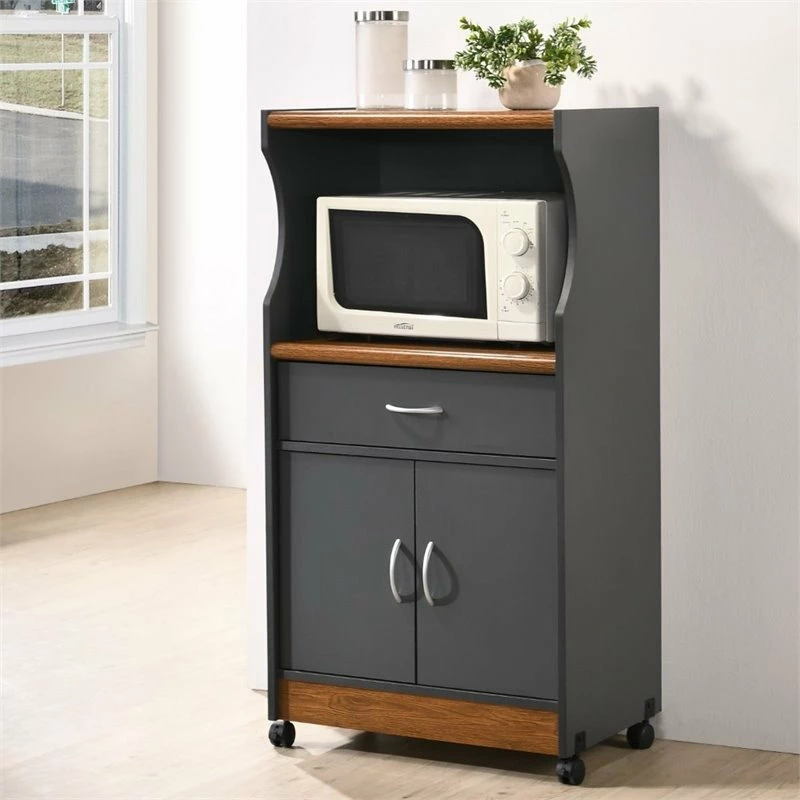 Hodedah Import Inc. Hodedah Microwave Contemporary Wooden Kitchen Cart In Grey-Oak Finish - Image 2