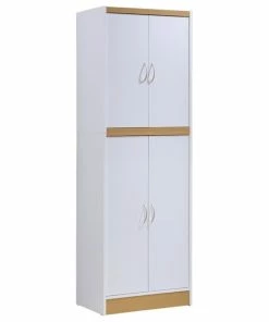 Hodedah Import Inc. Hodedah 4 Door Kitchen Pantry With 4 Shelves 5 Compartments In White Wood