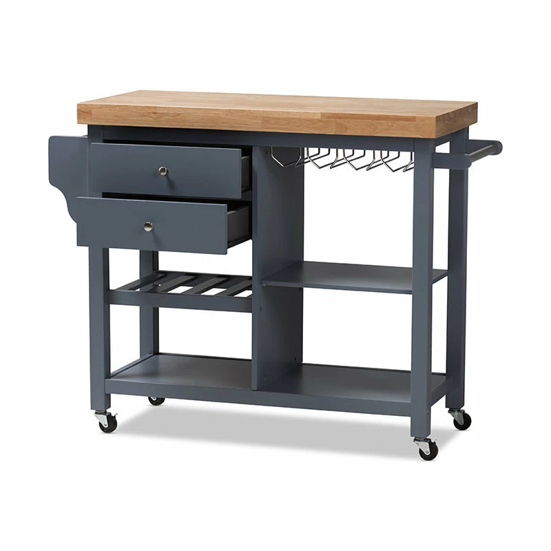 Baxton Studio Sunderland Coastal And Farmhouse Gray Wood Kitchen Cart - Image 3