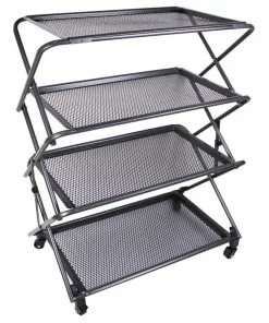 Zenree 4-Tier Folding Kitchen Shelf, Removable Mesh Trays, Black, 39