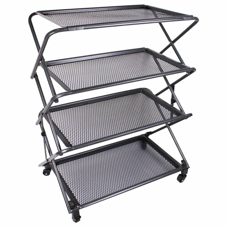 Zenree 4-Tier Folding Kitchen Shelf, Removable Mesh Trays, Black, 39