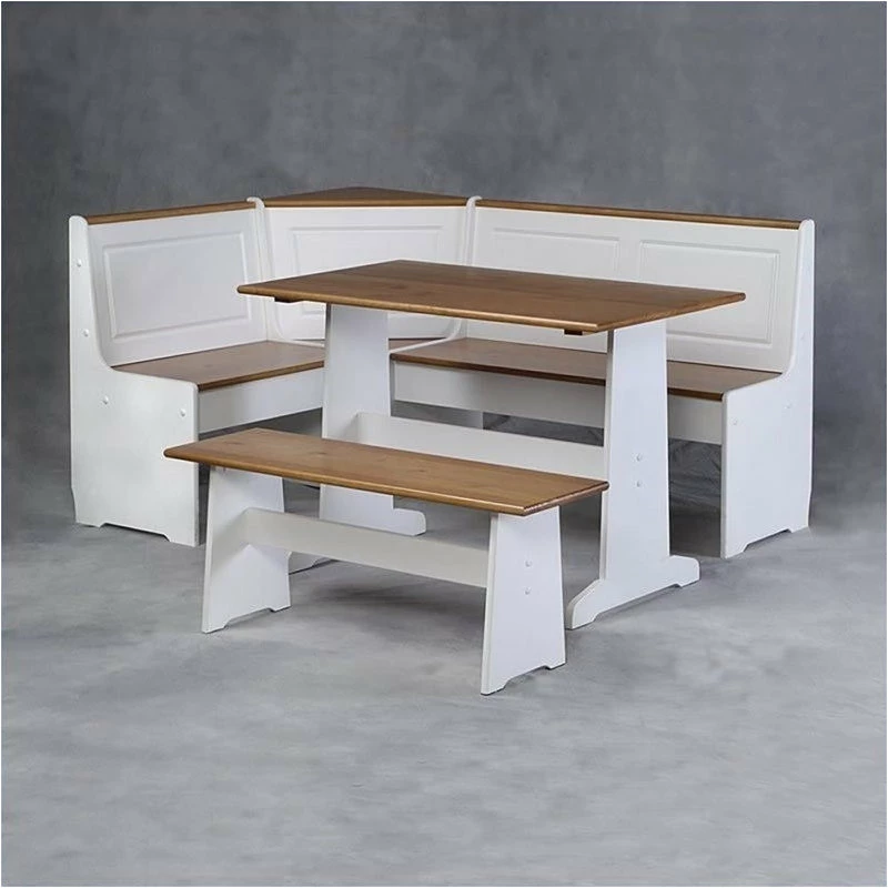 Riverbay Furniture Wood Indoor 3 Piece Kitchen Corner Nook Dining Set In White - Image 4