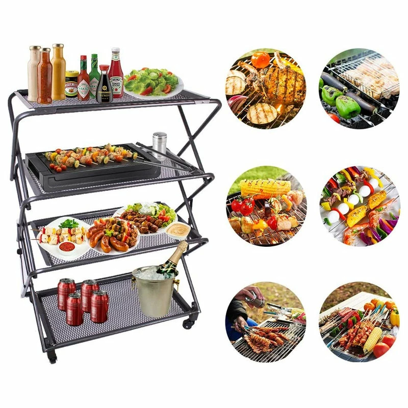 Zenree 4-Tier Folding Kitchen Shelf, Removable Mesh Trays, Black, 39 - Image 4