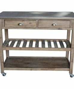 Offex Sonoma Kitchen Cart With Stainless Steel Top, Gray Wire-Brush