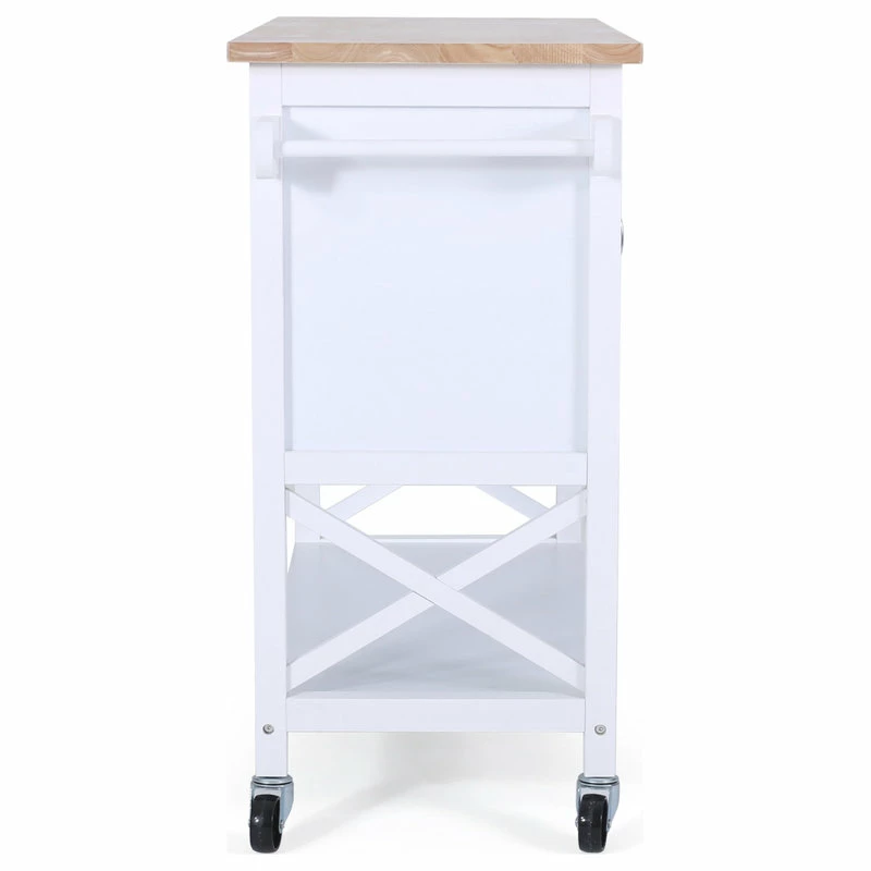 GDFStudio Drake Farmhouse Kitchen Cart With Wheels, White And Natural - Image 6