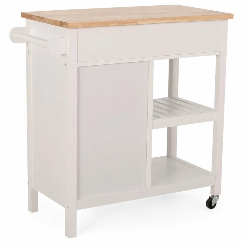GDFStudio Marlon Kitchen Cart With Wheels, White, Natural - Image 4