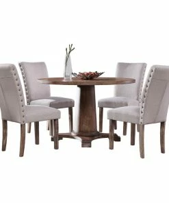 Best Master Furniture Carey Antique-Style Natural Oak Round Dining Set, 5-Piece Set