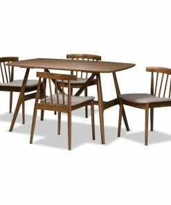 Baxton Studio Wyatt Mid-Century Modern Walnut Wood 5-Piece Dining Set
