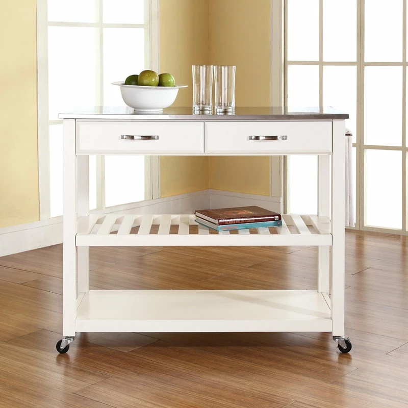 Crosley Stainless Steel Top Kitchen Cart/Island, Optional Stool Storage, White - Image 6