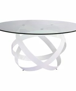 Zuri Furniture Mambo 59 Inch Clear Glass Round Dining Table With White Steel Base