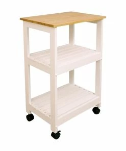 Bowery Hill Microwave Utility Butcher Block Kitchen Cart In White
