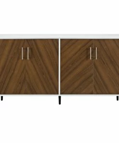 Walker Edison 58" Modern Bookmatch Buffet, White And Teak
