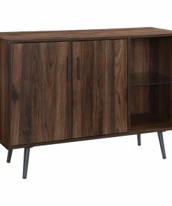 Walker Edison 44" Midcentury Modern Asymmetrical Sideboard, Dark Walnut