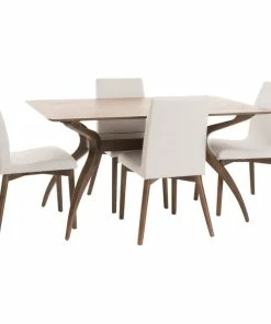 GDFStudio GDF Studio Katherine Mid-Century Modern 5 Piece Dining Set, Walnut/Light Beige