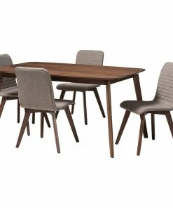 Baxton Studio Sugar Walnut Wood Finished 5-Piece Dining Set, Light Gray