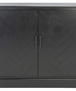 Decor Love Classic Sideboard, 2 Doors Cabinet With Herringbone Pattern, Black