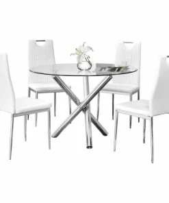 Best Master Furniture Beverly 5-Piece Round Glass Dinette Set, White