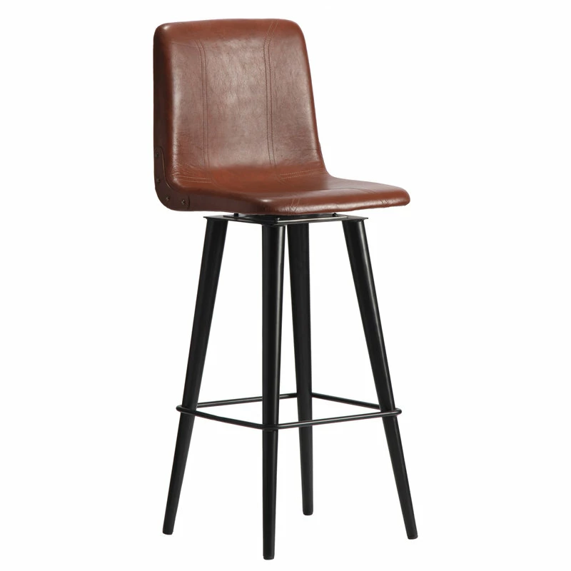 Madeleine Home Inc. Hayward Genuine Leather 29.5" Swivel Bar Stool, Brown, Brown