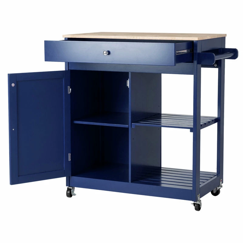 Glitzhome 34.25''H Wooden Basic Kitchen Island, 1 Drawer And 1 Door And 2 Tier, Navy Blue - Image 2