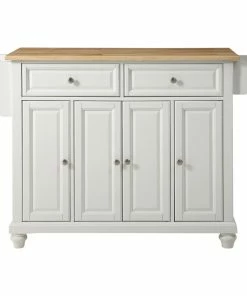 Crosley Cambridge Natural Wood Top Kitchen Island, White Finish