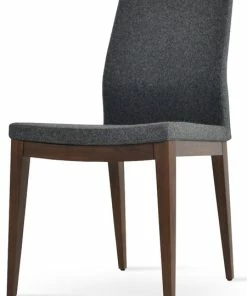 SohoConcept Pasha Wood High Back Chair, Solid Beech Walnut Finish Base, Dark Gray Wool