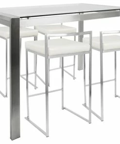 Lumisource Fuji Dining Set, Steel And White Finish C-FUJI5 SS+W
