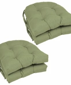 Blazing Needles 16" Solid Twill U-shaped Tufted Chair Cushions, Set Of 4, Sage