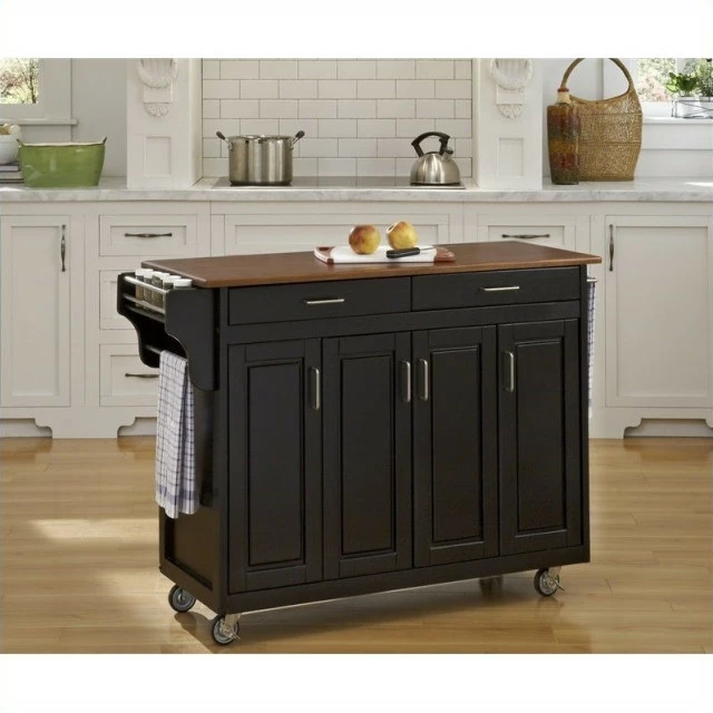 Homestyles Create-a-Cart In Black Finish With Oak Wood Top