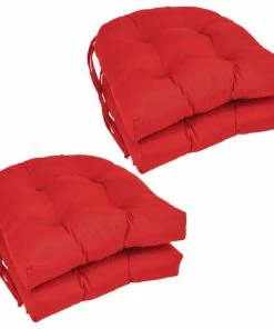 Blazing Needles 16" Solid Twill U-Shaped Tufted Chair Cushions, Set Of 4, Red